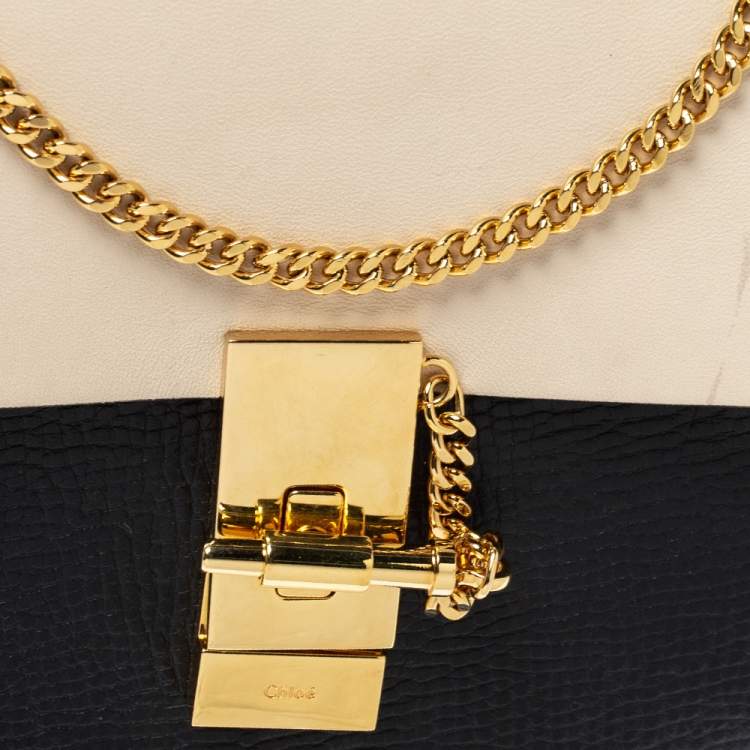 Pre Owned Chloe Black/Beige Leather Medium Drew Shoulder Bag