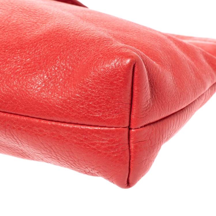 Pre Owned Chloe Coral Orange Leather Bow Clutch