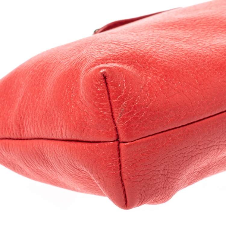 Pre Owned Chloe Coral Orange Leather Bow Clutch