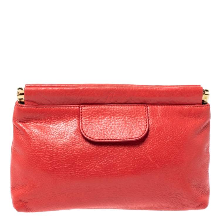 Pre Owned Chloe Coral Orange Leather Bow Clutch