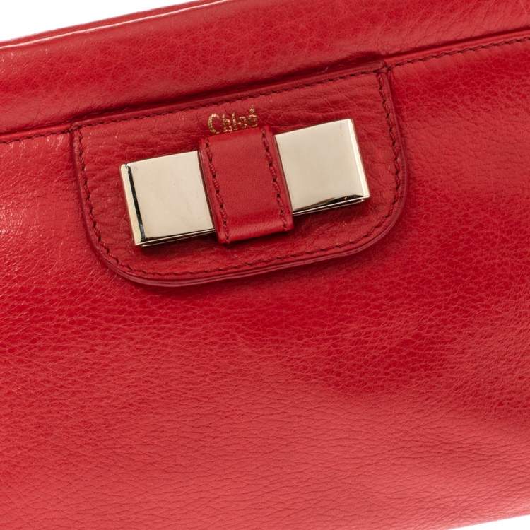 Pre Owned Chloe Coral Orange Leather Bow Clutch