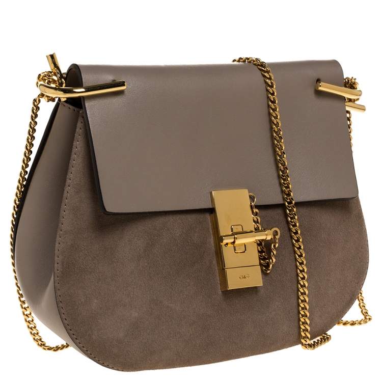Pre Owned Chloe Beige Leather and Suede Medium Drew Shoulder Bag