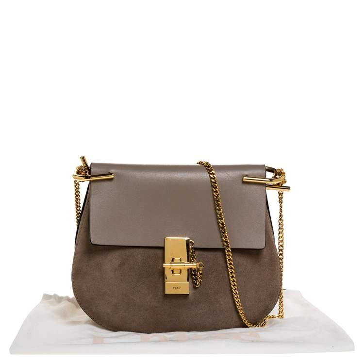 Pre Owned Chloe Beige Leather and Suede Medium Drew Shoulder Bag