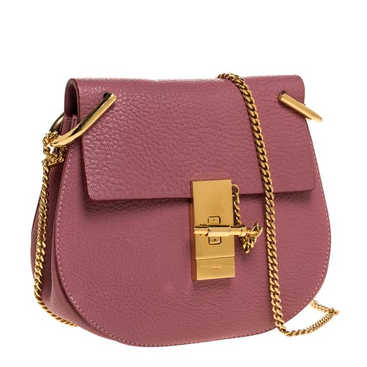 Pre Owned Chloe Pink Leather Mini Drew Shoulder Bag