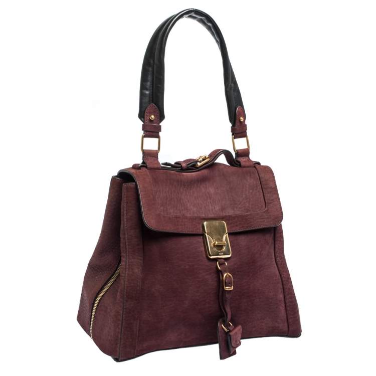 Pre Owned Chloe Burgundy/Black Nubuck and Leather Darla Satchel 