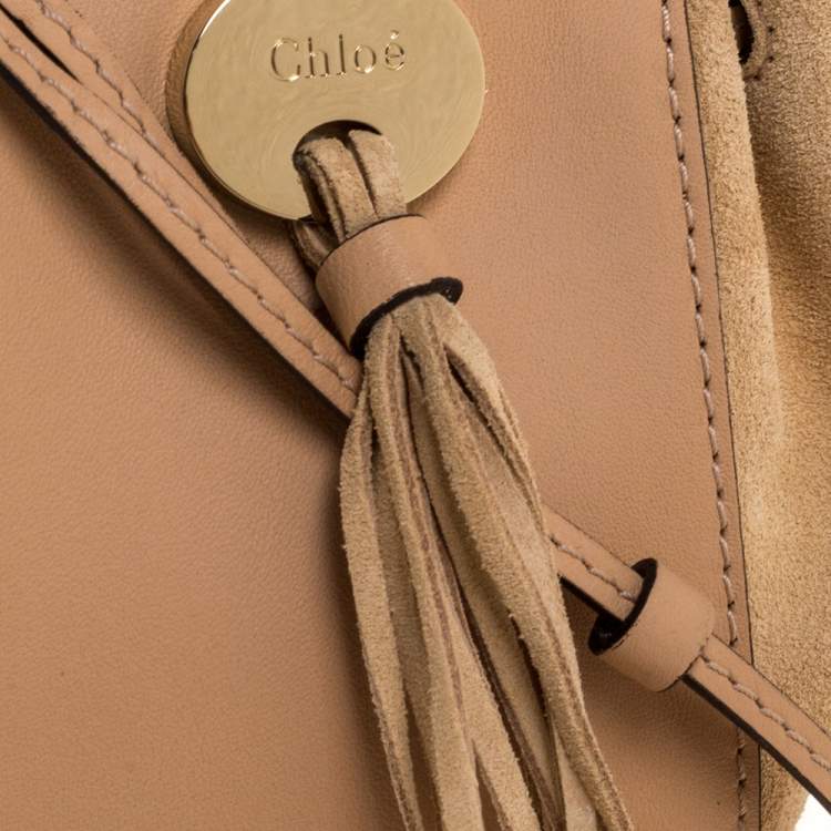 Pre Owned Chloe Beige Leather and Suede  Mini Sac Fringe Shoulder Bag