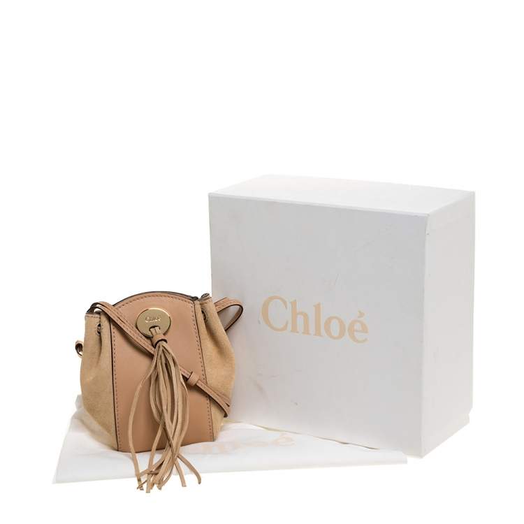 Pre Owned Chloe Beige Leather and Suede  Mini Sac Fringe Shoulder Bag