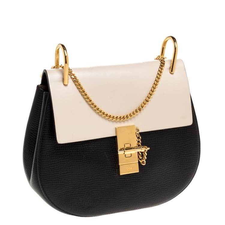 Pre Owned Chloe Black/Beige Leather Medium Drew Shoulder Bag