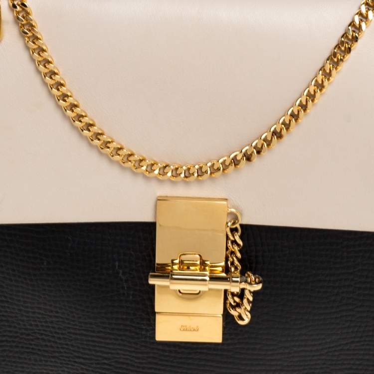 Pre Owned Chloe Black/Beige Leather Medium Drew Shoulder Bag