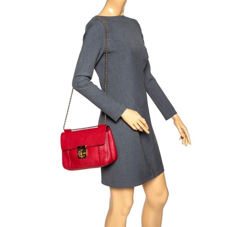 Pre Owned Chloe Red Leather Medium Elsie Shoulder Bag