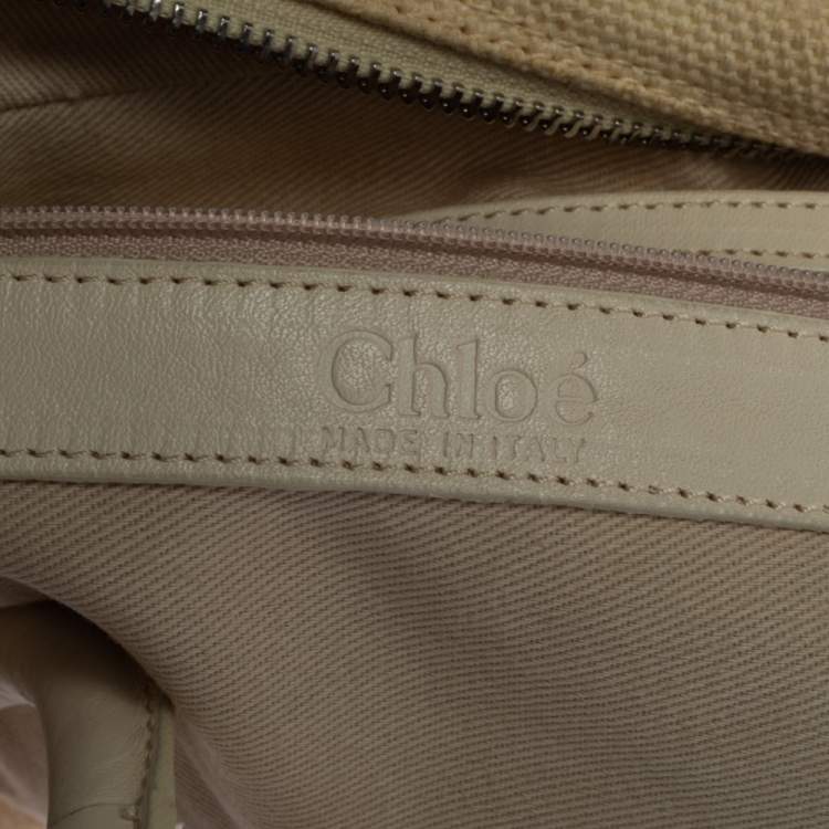 Pre Owned Chloe Light Beige Canvas and Leather Crystal Embellished Crescent Hobo