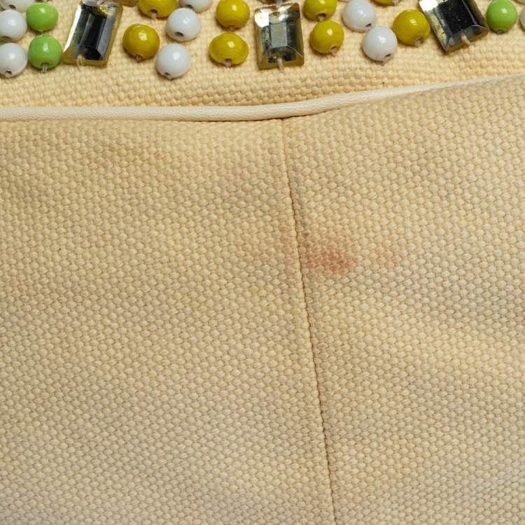 Pre Owned Chloe Light Beige Canvas and Leather Crystal Embellished Crescent Hobo