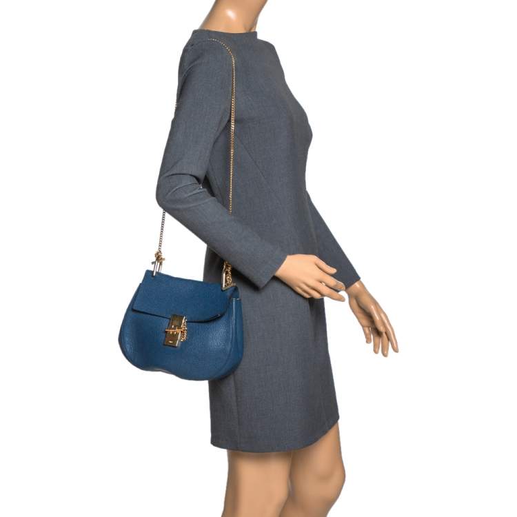 Pre Owned Chloe Blue Leather Medium Drew Shoulder Bag