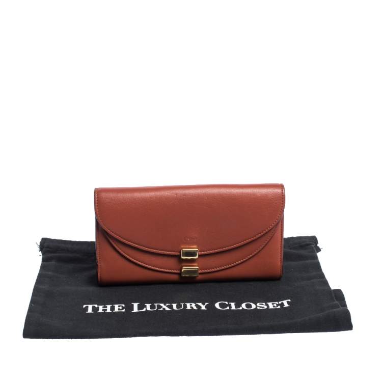 Pre Owned Chloe Cinnamon Brown Leather Georgia Long Wallet