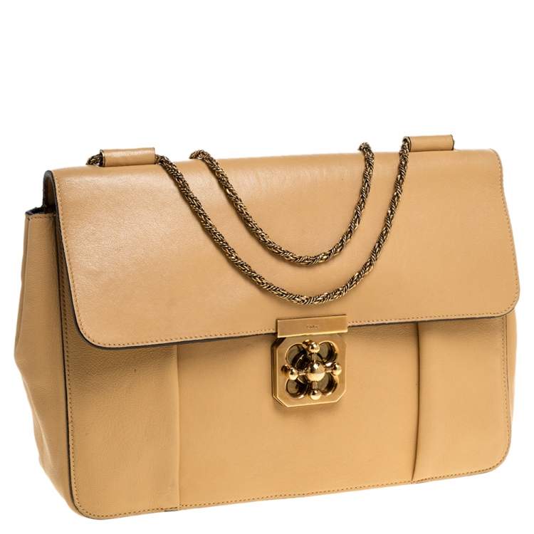 Pre Owned Chloe Beige Leather Large Elsie Shoulder Bag