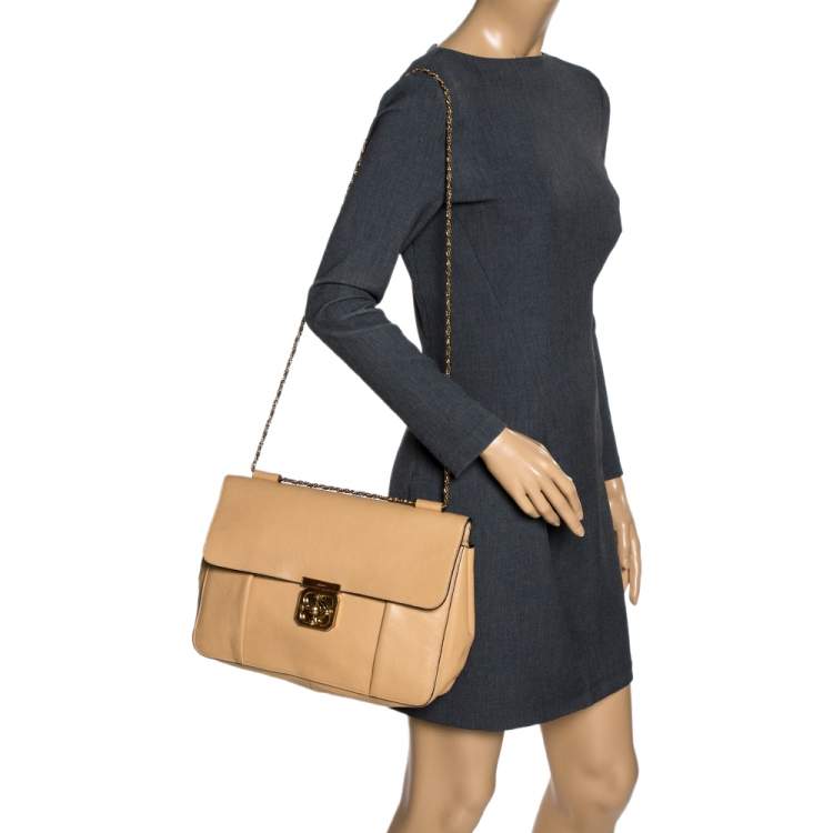 Pre Owned Chloe Beige Leather Large Elsie Shoulder Bag