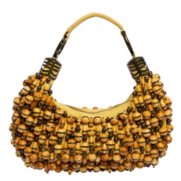 Pre Owned Chloe Yellow Beaded Fabric Crescent Hobo