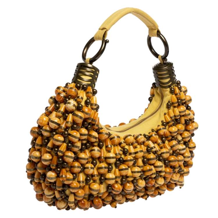 Pre Owned Chloe Yellow Beaded Fabric Crescent Hobo