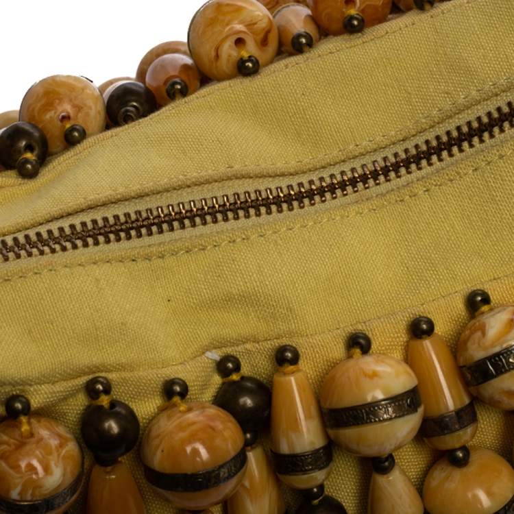 Pre Owned Chloe Yellow Beaded Fabric Crescent Hobo
