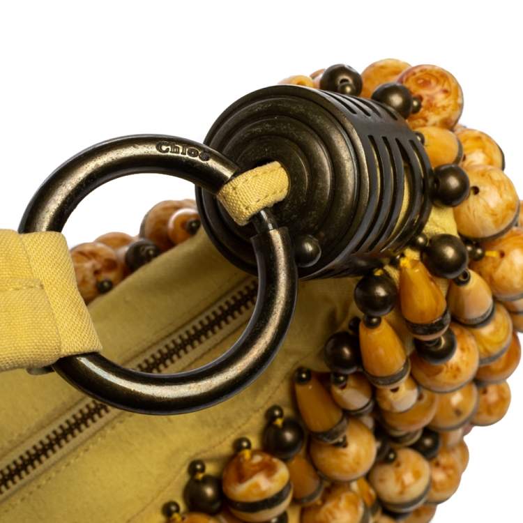 Pre Owned Chloe Yellow Beaded Fabric Crescent Hobo