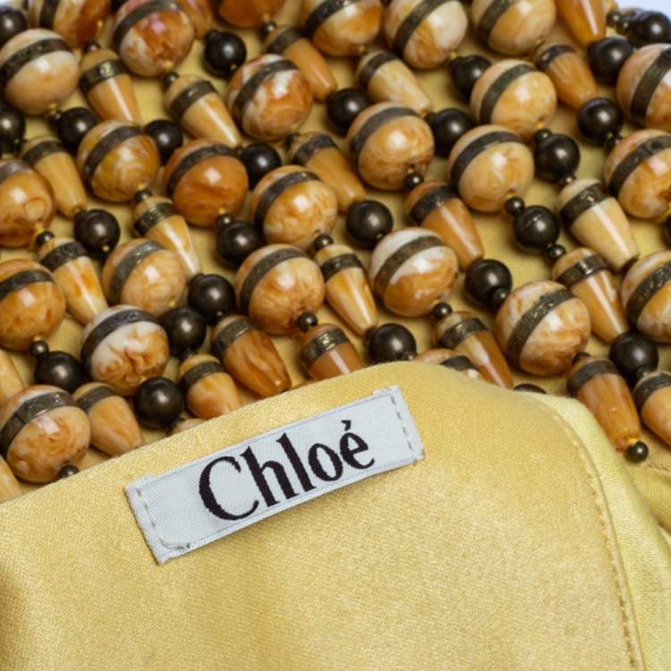 Pre Owned Chloe Yellow Beaded Fabric Crescent Hobo