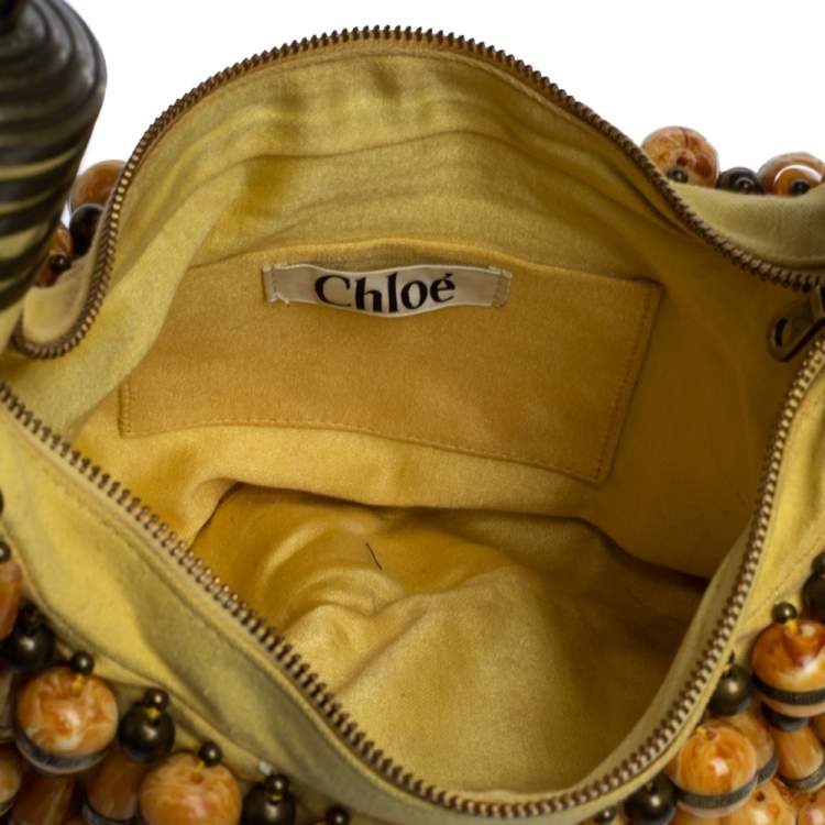 Pre Owned Chloe Yellow Beaded Fabric Crescent Hobo