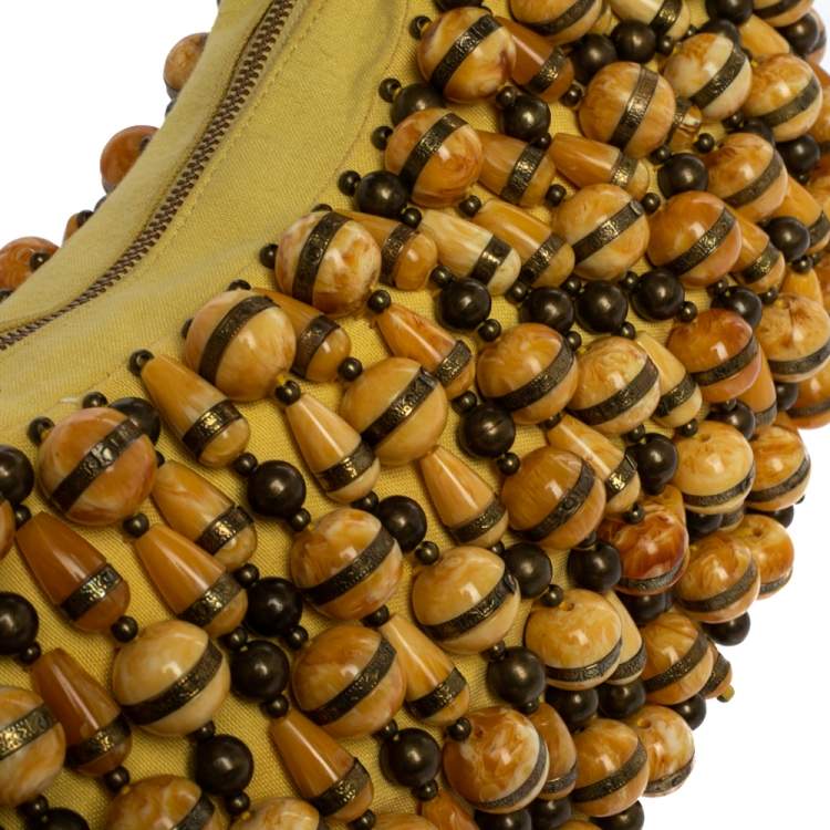 Pre Owned Chloe Yellow Beaded Fabric Crescent Hobo
