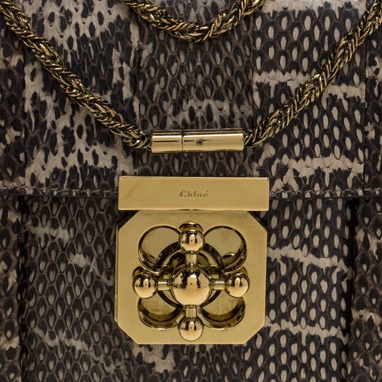 Pre Owned Chloe Black/Beige Python Small Elsie Shoulder Bag