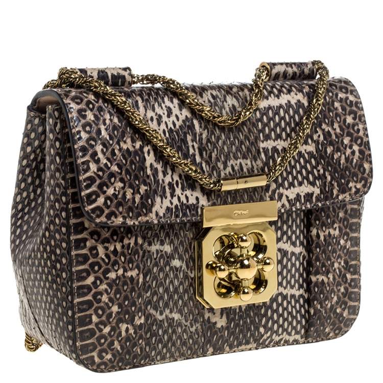 Pre Owned Chloe Black/Beige Python Small Elsie Shoulder Bag