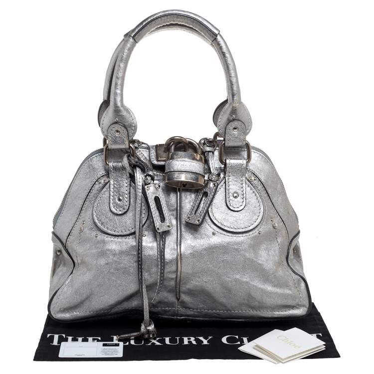 Pre Owned Chloe Metallic Silver Leather Medium Paddington Satchel