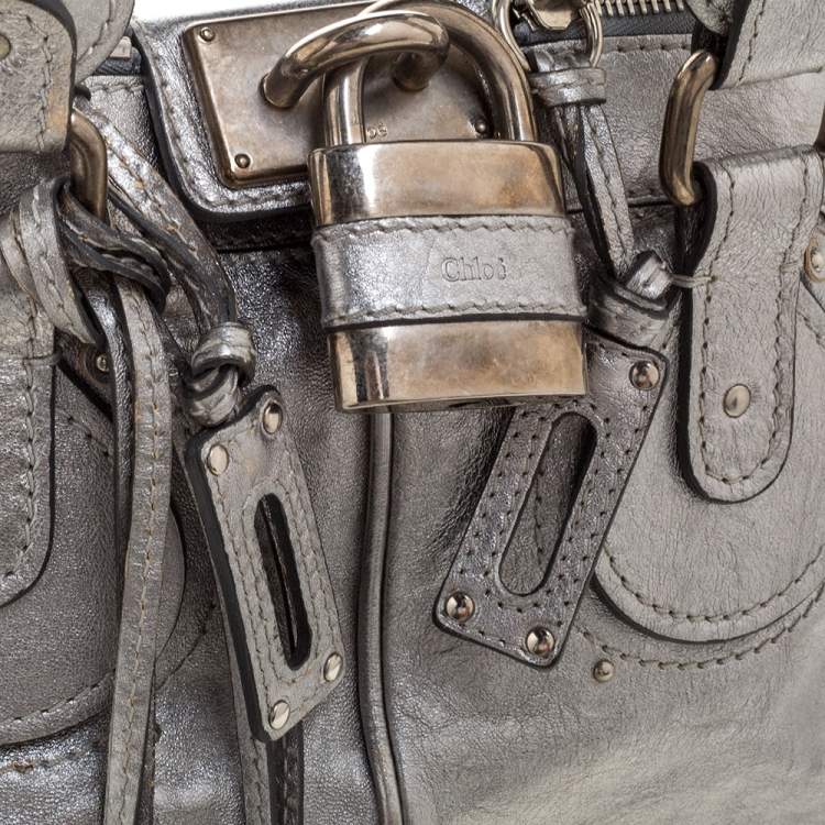 Pre Owned Chloe Metallic Silver Leather Medium Paddington Satchel