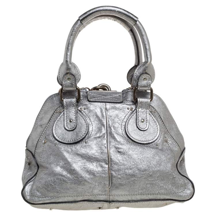 Pre Owned Chloe Metallic Silver Leather Medium Paddington Satchel