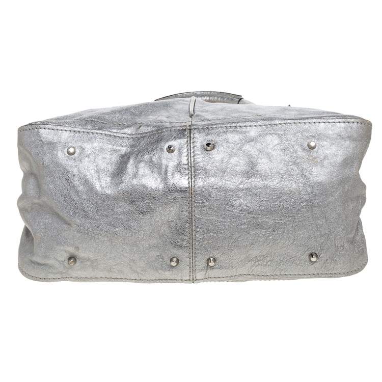 Pre Owned Chloe Metallic Silver Leather Medium Paddington Satchel