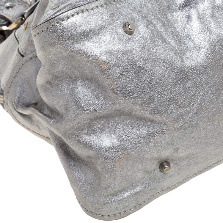 Pre Owned Chloe Metallic Silver Leather Medium Paddington Satchel
