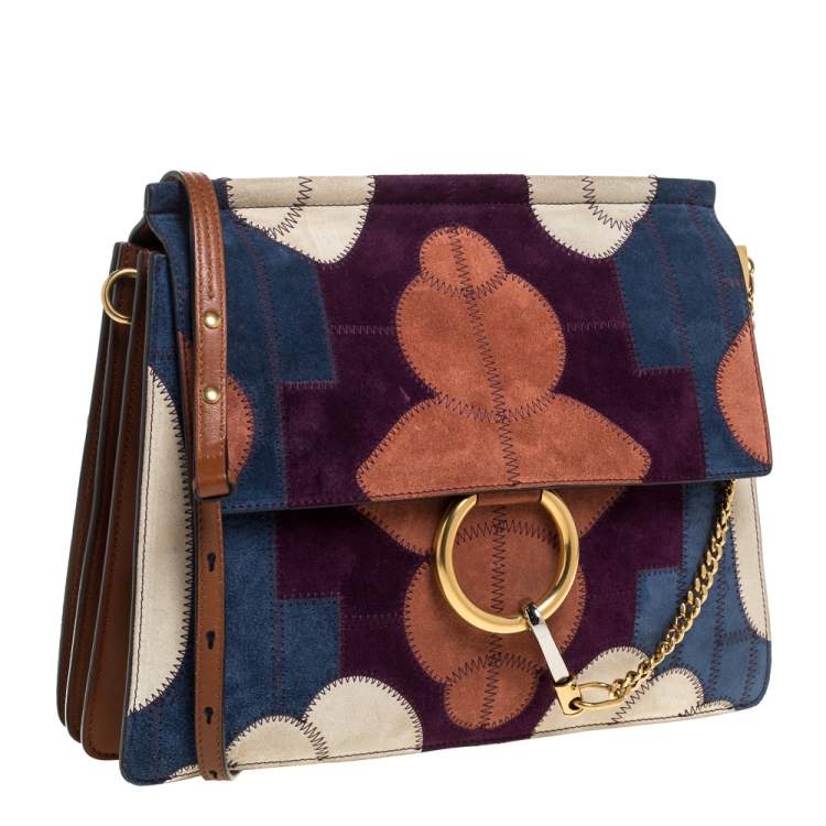 Pre Owned Chloe Multicolor Patchwork Suede and Leather Medium Faye Shoulder Bag