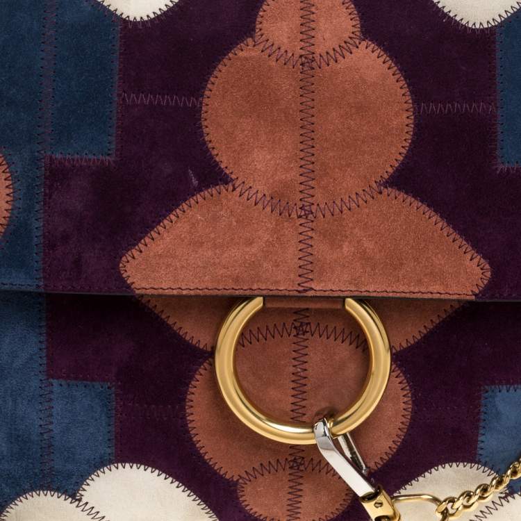 Pre Owned Chloe Multicolor Patchwork Suede and Leather Medium Faye Shoulder Bag