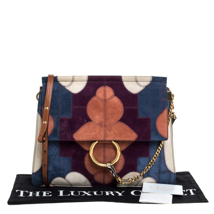 Pre Owned Chloe Multicolor Patchwork Suede and Leather Medium Faye Shoulder Bag