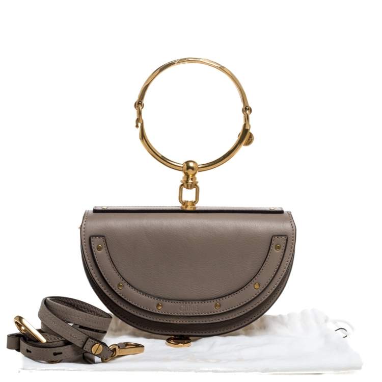 Pre Owned Chloe Taupe Leather Small Nile Bracelet Minaudiere Crossbody Bag 