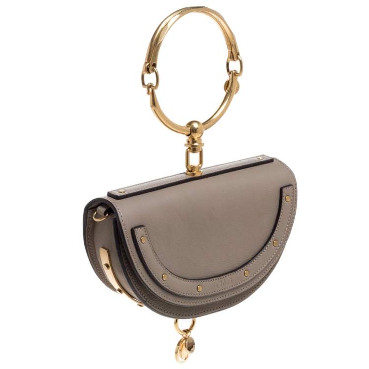 Pre Owned Chloe Taupe Leather Small Nile Bracelet Minaudiere Crossbody Bag 