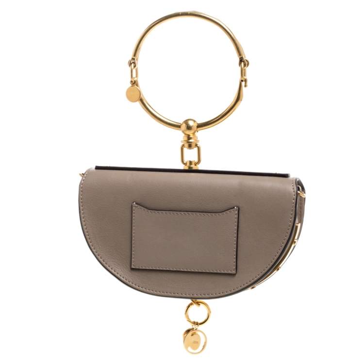 Pre Owned Chloe Taupe Leather Small Nile Bracelet Minaudiere Crossbody Bag 
