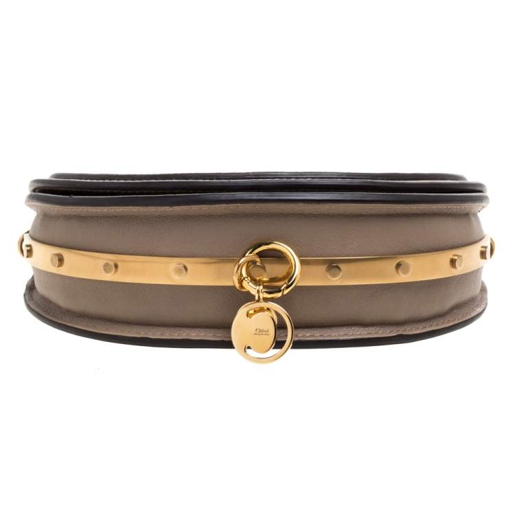 Pre Owned Chloe Taupe Leather Small Nile Bracelet Minaudiere Crossbody Bag 