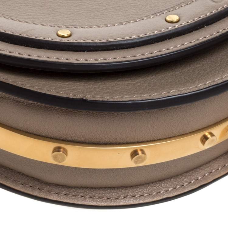 Pre Owned Chloe Taupe Leather Small Nile Bracelet Minaudiere Crossbody Bag 