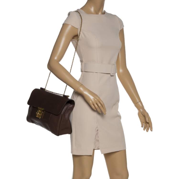 Pre Owned Chloe Dark Brown Leather Large Elsie Shoulder Bag