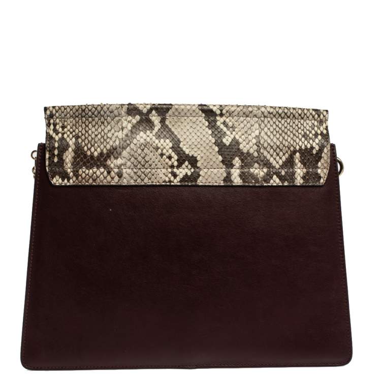 Pre Owned Chloe Burgundy Leather, Suede and Python Medium Faye Shoulder Bag