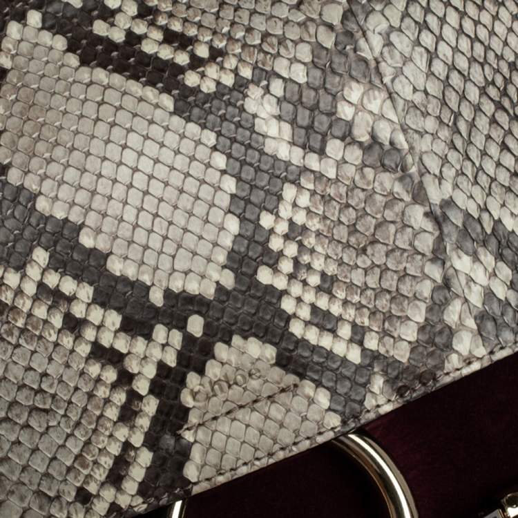 Pre Owned Chloe Burgundy Leather, Suede and Python Medium Faye Shoulder Bag