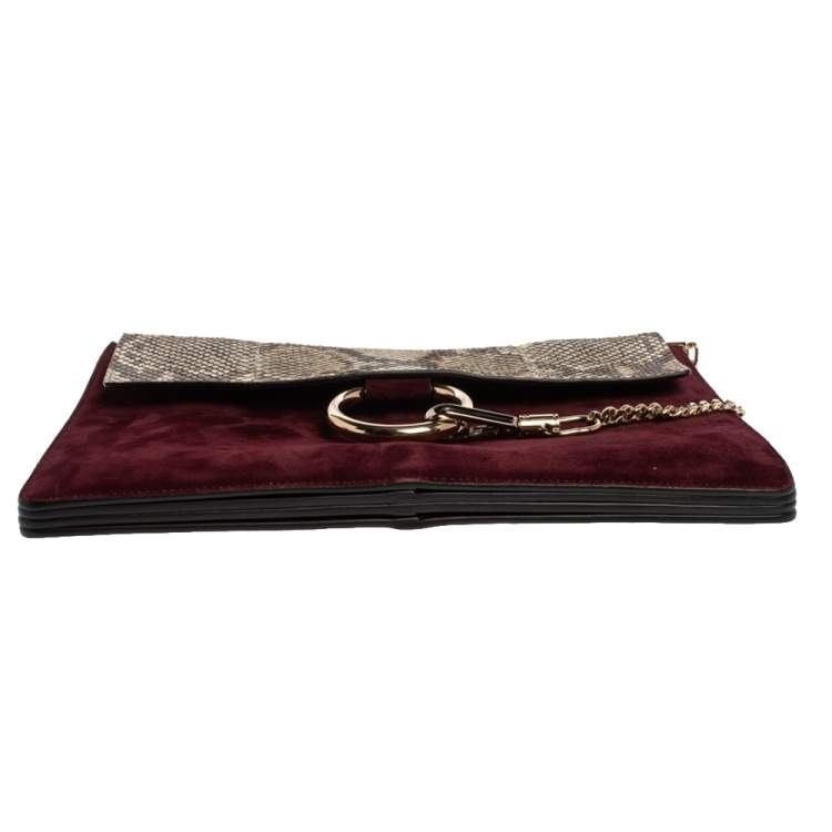 Pre Owned Chloe Burgundy Leather, Suede and Python Medium Faye Shoulder Bag