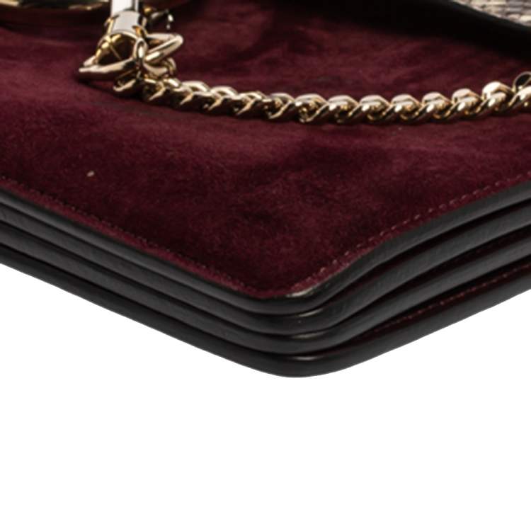 Pre Owned Chloe Burgundy Leather, Suede and Python Medium Faye Shoulder Bag
