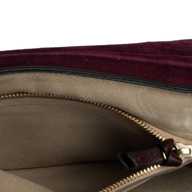 Pre Owned Chloe Burgundy Leather, Suede and Python Medium Faye Shoulder Bag
