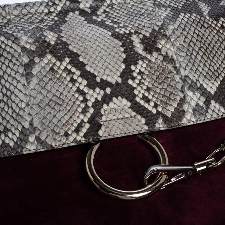 Pre Owned Chloe Burgundy Leather, Suede and Python Medium Faye Shoulder Bag