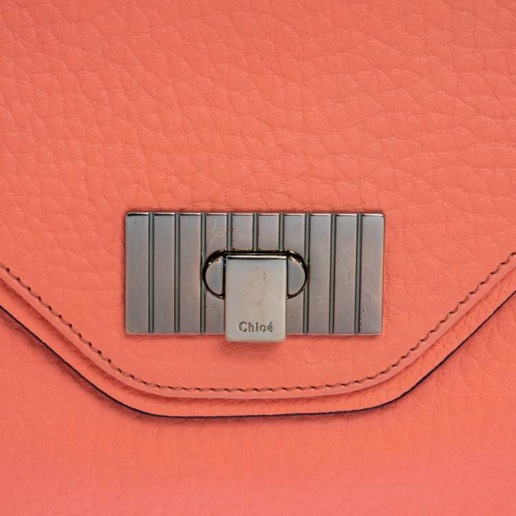 Pre Owned Chloe Neon Orange Leather Medium Sally Flap Shoulder Bag